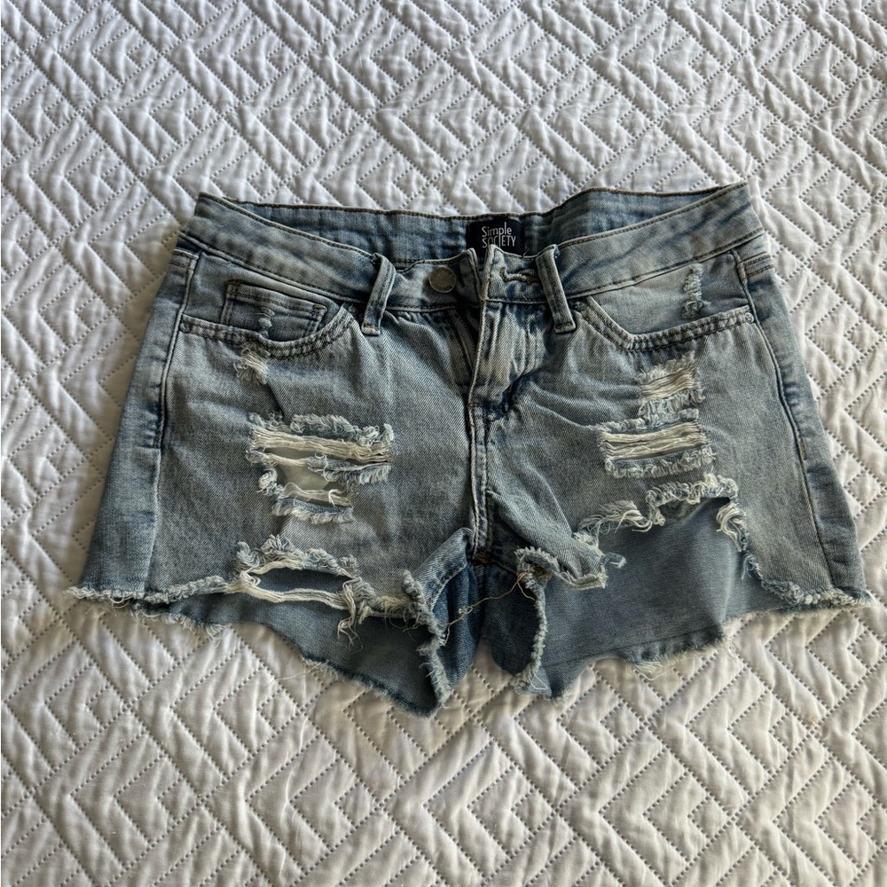 Simple Society Blue Distressed Jean Shorts